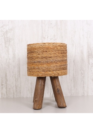 Muz Yaprağı Puf & Stools-doğal Teak Ağacı Gövde 32x50 Cm Bej