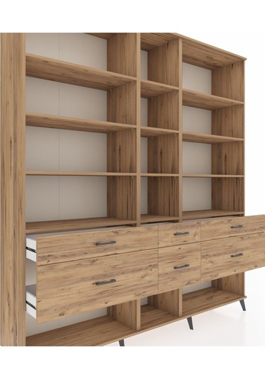 Hyperion Dolap 12 Raflı 6 Çekmeceli 220x44x243 Çam-çam/çam Atlas Çam/atlas Çam