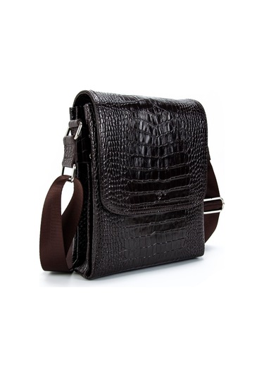 Postacı Hakiki Deri Kroko Kahverengi Çanta Kangaroo 3122
