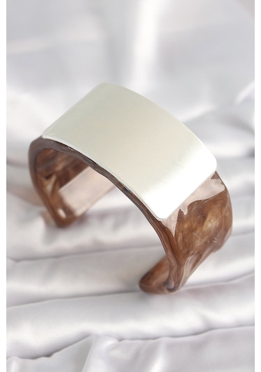 Kahverengi Mermer Desen Akrilik Plastik Gümüş Dikdörtgen Plaka Vintage Kadın Bilezik - Tj-bb6676 Diğer