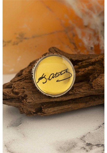 Söz Konusu Vatansa Gerisi Teferruattır Yazılı Atatürk İmzalı Gümüş Rozet -8468 Gümüş