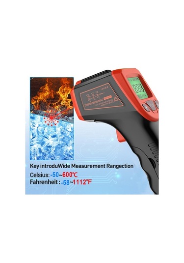 Moly Endüstriyel Entegre Sıcaklık Ölçer -50 C/+600 C, 12:1 Mesafe-oran, Ayarlanabilir Emisyon Oranı, Plastik Kırmızı