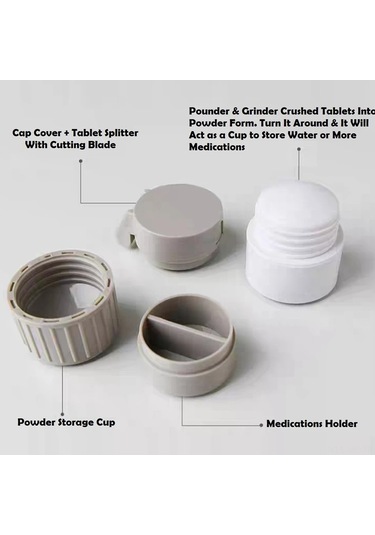 Mufunye 4 Lü İlaç Seti: Kesici, Saklama, Öğütücü Ve Bardak İle Pratik Kullanım