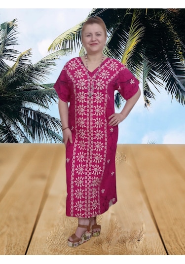 Boutique Venüs Pembe Şilebezi Taş Baskılı Uzun Elbise - Pembe