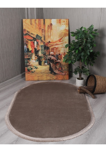 My Evilla Modern Dekoratif Oval Spor Saçaklı Puffy Peluş Halı Yolluk 001