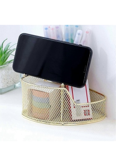 Ganzhoushop Zarif Örgü Kalemlik Üçgen Şekilli Metal Kırtasiye Depolama Tutucu 3 Bölmeli Masaüstü Offlight Altın