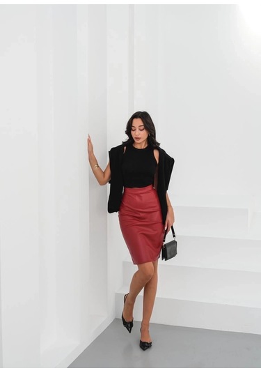 Midi Boy Deri Kalem Etek Bordo H26780 Bordo