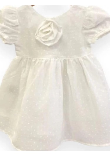 Çikoby Kız Bebek Gül Detaylı Şık Elbise-13761 Beyaz