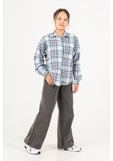 Kız Çocuk Yumuşak Dokulu Kareli Oduncu Gömlek 3172 Mavi