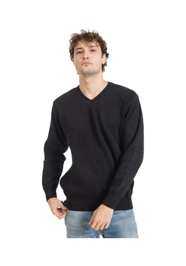 Erkek Orta Yaş Ve Üzeri Sıkı Dokuma Triko Örgü Akrilik Kışlık Baba V Yaka Kazak 2060-antrasit Antrasit