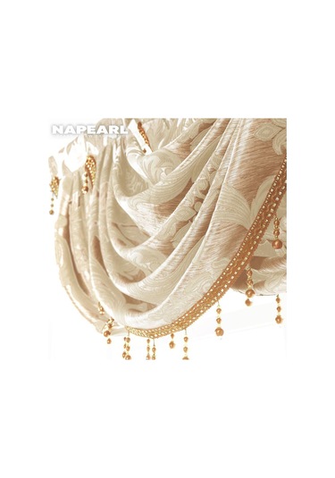 Krem 1 Pc Napearl Lüks Çiçek Retro Tarzı Dalga Perde Boncuklu Valance Tasarım Moda Pencere Jakarlı Perde Ev Dekor Krem