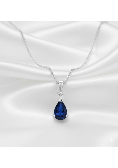 Ariş Pırlantalı Damla Safir Kolye