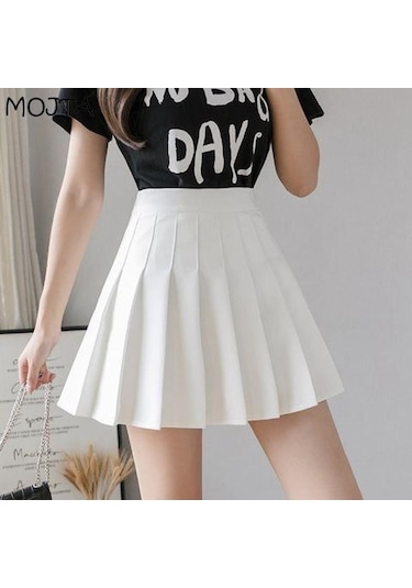 Beyaz Yaz Kadın Pileli Etekler Bayan Mini Etekler Yüksek Bel Beyaz Siyah Etekler Tatlı Kız Etekler Beyaz