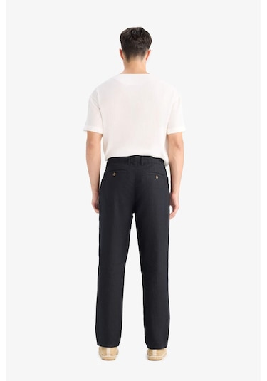 DeFacto %100 Keten Relax Fit Rahat Kesim Düz Paça Yazlık Pantolon C1117AX25SPBK81