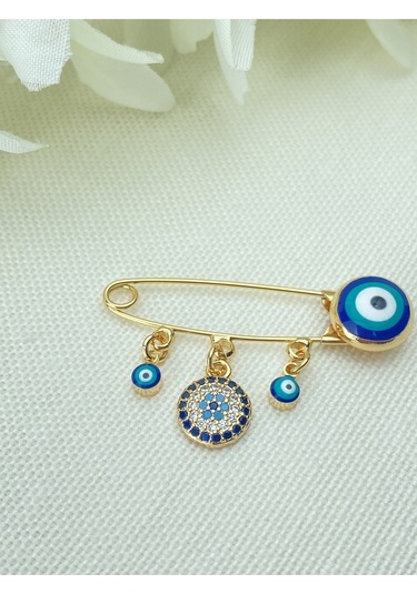 Kyver Bebek İğnesi Nazarlık Yaka İğnesi Gold