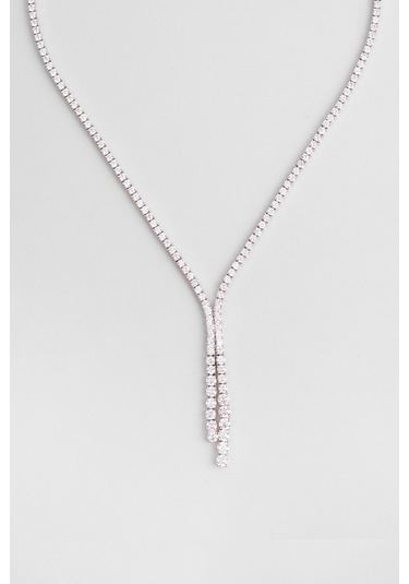 Davet Şıklığı 18 Ayar Beyaz Altın Kaplama Gümüş Su Yolu Gerdanlık Beyaz