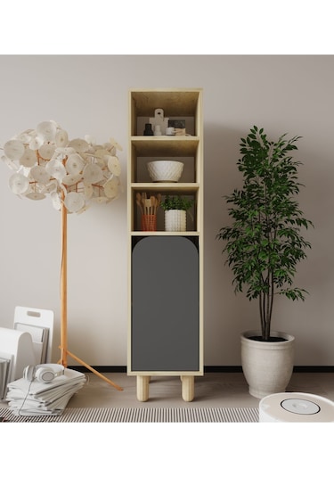 Parma 1 Kapaklı Mutfak Dolap, Kahve Köşesi, Çok Amaçlı Dolap Safir Meşe-antrasit