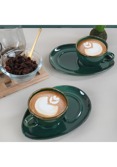 Keramika Zümrüt Kahve Sunum Seti 4 Parça 2 Kişilik