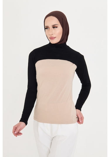 Siyah Tesettür Balıkçı Yakalı Boyunluklu Kolluk Viskon Düz 1025 01 Siyah