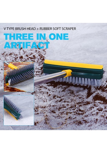 Neevoyu 3'ü 1 Arada Pp Zemin Fırçası - Sert Tüylerli + Silme Ucu İle Duvar, Duş, Mutfak Tekerlekli Temizlik Aracı Yeşil