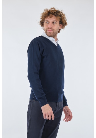 De Blasıo V Yaka Uzun Kollu Lacivert Erkek Kazak 222340020 001