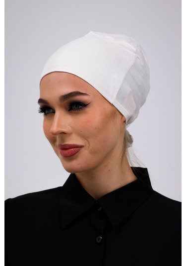 Kaymayan Ekru Bone Silikonlu Kaymaz Dikişsiz Kadın Tesettür Bağlamalı Kırık Beyaz Ekru