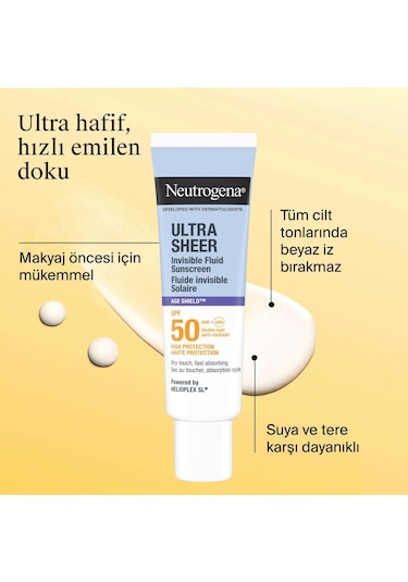 Neutrogena Ultra Sheer Age Shield Fluid Spf50 Yüz Güneş Koruyucu, 50 Ml