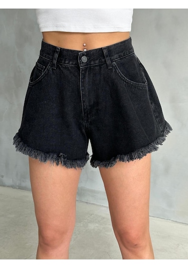 Mini Füme Jean Şort Siyah+Füme