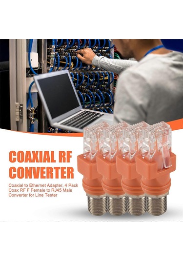 Koaksiyel Ethernet Adaptörü, 4 Paket Koaksiyel Rf F Dişi - Rj45 Erkek Dönüştürücü, Hat Test Cihazı İçin