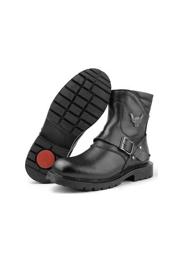 Ducavelli Rock Hakiki Deri Erkek Bağcıksız Kürklü Postal Bot, Harley Bot Siyah