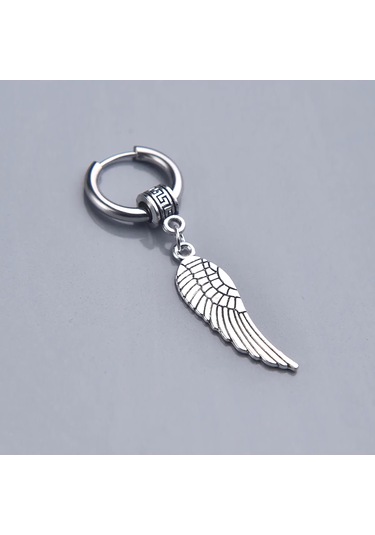 Sallanan Kartal Kanadı Tek Çelik Küpe Takı Aksesuar Gri