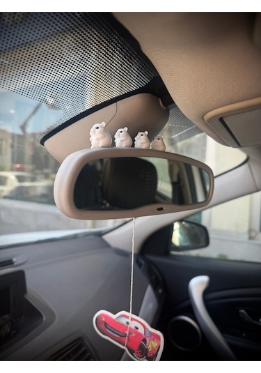 4 Parça Sevimli Hamster Ailesi Dikiz Aynası Süsü - Ayna Süsü Araba Süsü Torpido Süsü Oto Aksesuar