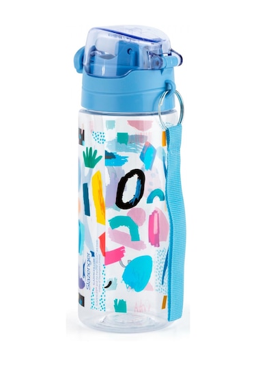 Slazenger Plastik Pipetli Okul Matarası - 500 Ml - Mavi Kapaklı