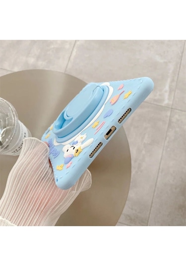 Samsung Galaxy Tab A7 Lite T220 T225 T227 Uyumlu Kedi Kılıf Askılı Standlı Eğlenceli Koruyucu Kılıf Mavi