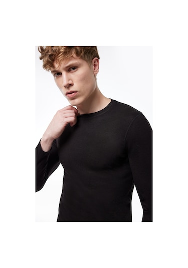 Malabadi Erkek Siyah Yuvarlak Yaka Uzun Kollu Viloft Termal Üst Içlik 609 Siyah