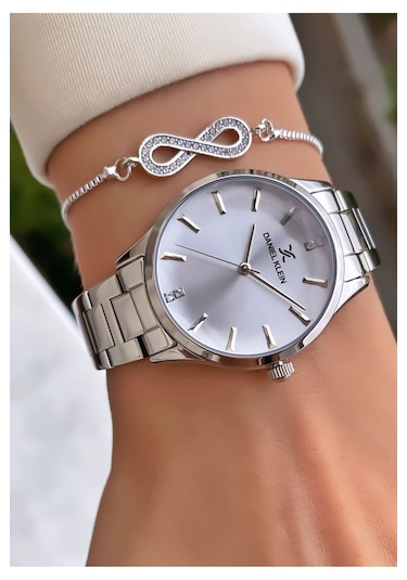 Daniel Klein Dk.6.10925.1 Modern Silver Çelik Kordon Kristal Detaylı Gümüş Elegance Kadın Kol Saati Gümüş