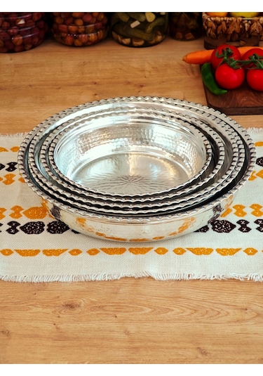 Moda Bakır Bakır Derin Servis Tabak Kase 24 Cm Gümüş