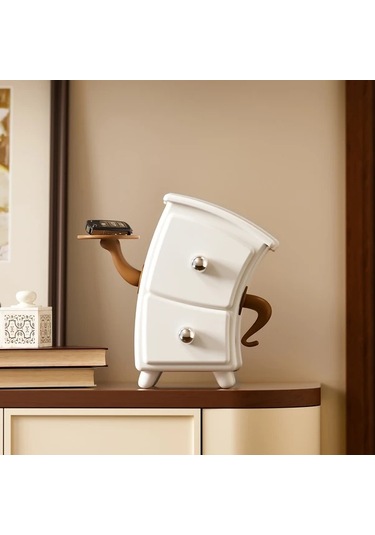 Willowhaven Docoxo Beyaz Kapaklı Şirin Masaüstü Saklama Kutusu İki Çekmeceli Dekoratif Organizer Beyaz