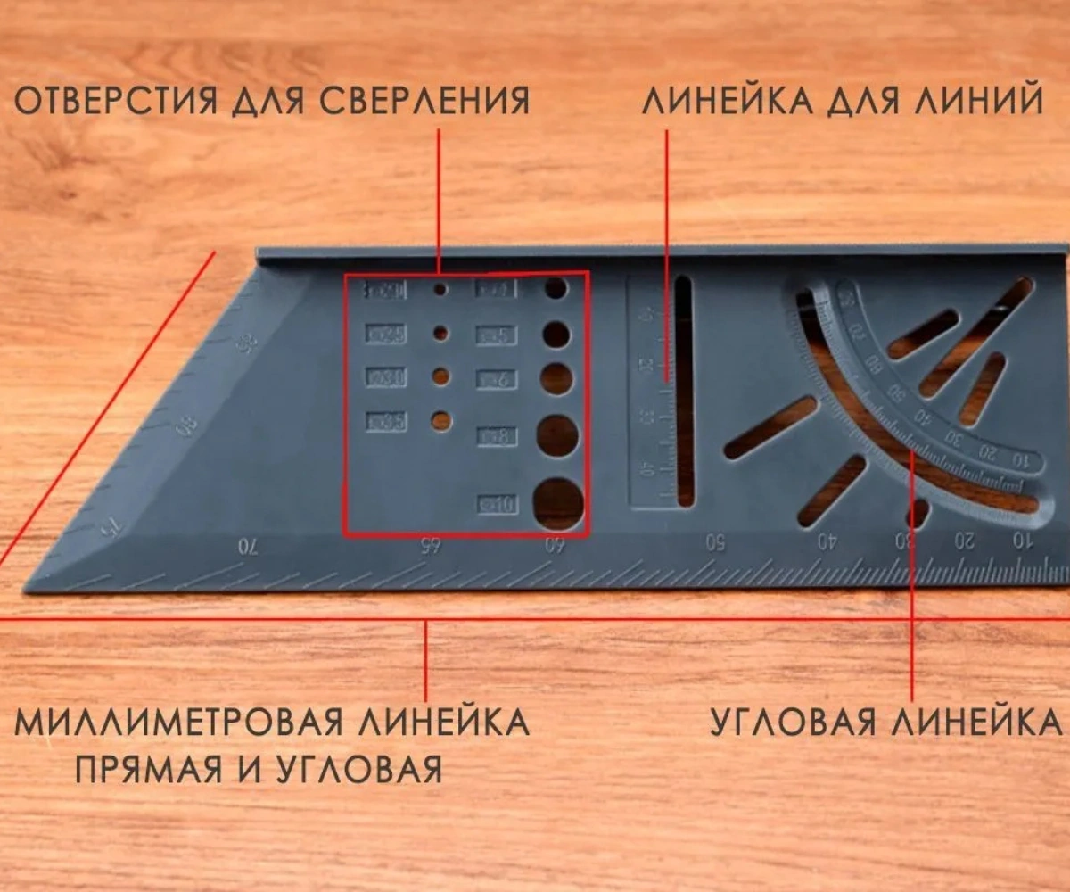 Folinda Ahşap İşleri İçin 200mm X 60mm Abs Plastik Açı Çizgili Ölçü Çubuğu - 20 ,45 ,75 Açıları, Çift Ölçek Ve Delikli Tasarım