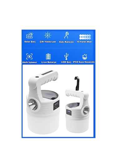 300w 10 Modlu Güneş Enerjili Solar Aydınlatma Kamp Çadır Lambası Ampül Led Şarjlı Işıldak El Feneri Beyaz