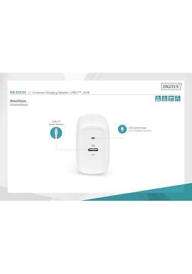 Digitus DA-10196 20 W Pd 3.0 Sb-c Şarj Adaptörü Beyaz