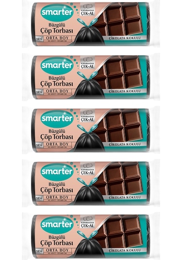 Smarter Çikolata Kokulu Büzgülü Orta Boy Çöp Torbası Siyah 5'li