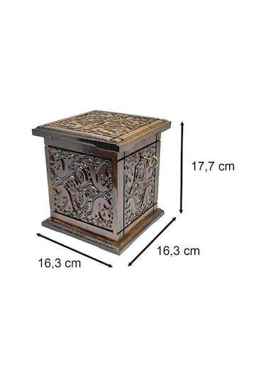 Maraş Oyma Ahşap Kumbara Sandık Tip Box Kutusu Büyük Boy Ceviz Ahşap Dikey Kumbara