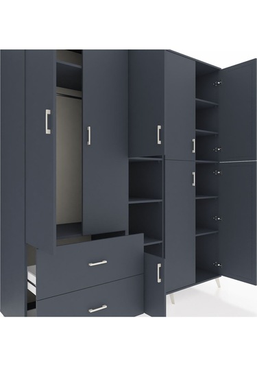 Kronos Dolap 12 Raflı 2 Çekmeceli Tek Askılı 220x59x243 Antrasit-antrasit/antrasit Antrasıt/antrasıt
