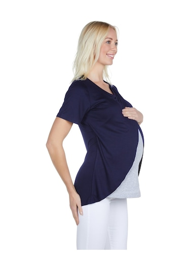 Luvmabelly 3503 Lacivert Pamuklu Viskon Lohusa Emzirme Bluz