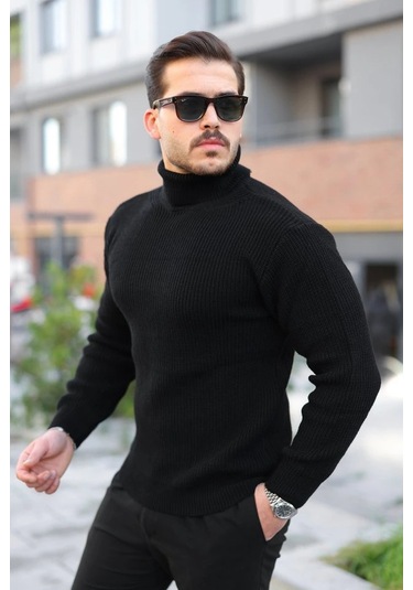 Defymoda Erkek Boğazlı Örme Kazak Siyah