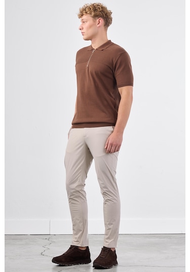 Dufy Kahve Örgü Erkek Triko - Slim Fit Kahve
