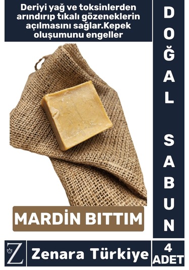 Bitkisel Organik Doğal Saç Yüz Vücut El Kullanım Yağ Toksin Kepek Önleyen Sabun Mardin Bıttım 4 Adet