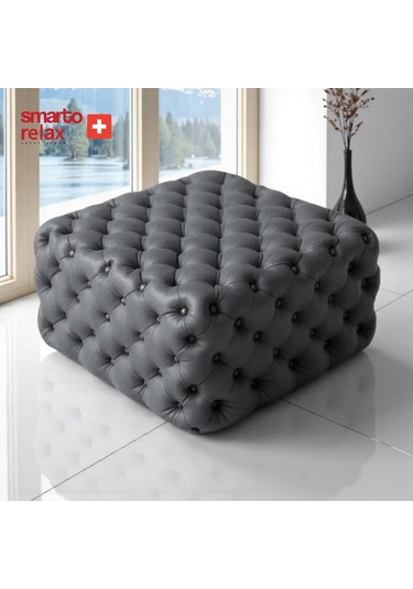 Smarto Relax Puf Poschiavo Ayaksız Kapitoneli Dekoratif 100x100x45 Cm Gri Gri