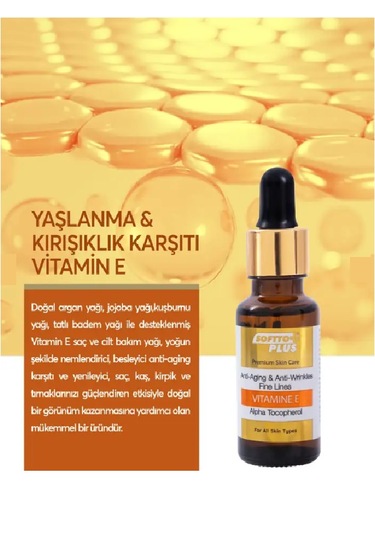 Softto Plus Vitamin E Yaşlanma Ve Kırışıklık Karşıtı Cilt Bakım Yağı 20 ML